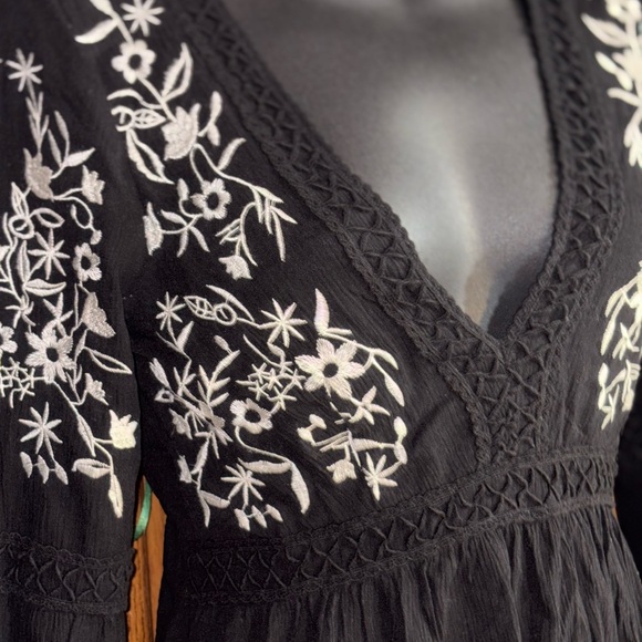 Blue Rain mini-length "peasant" or "shift" style dress deep V-neckline XXS - Picture 7 of 7